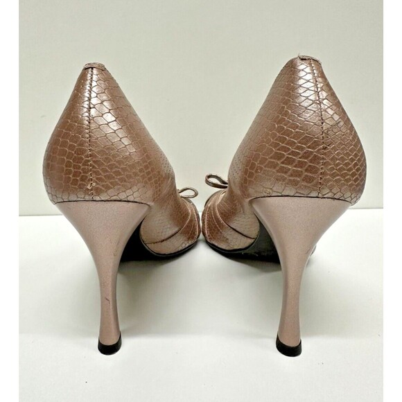 BCBG Paris women size 8 B EU 38 rose leather open toe with bow high heels shoes - Picture 6 of 10